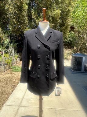 Vintage Valerie Stevens Black Pinstripe Double-Breasted Blazer Suit